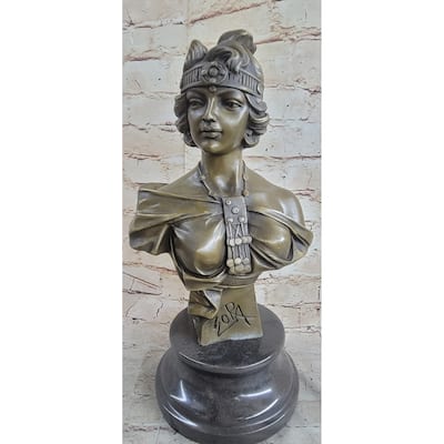 Real 100 Percent Bronze Sculpture Zora By Emmanuel Villanis Hot Cast Marble Base Figure