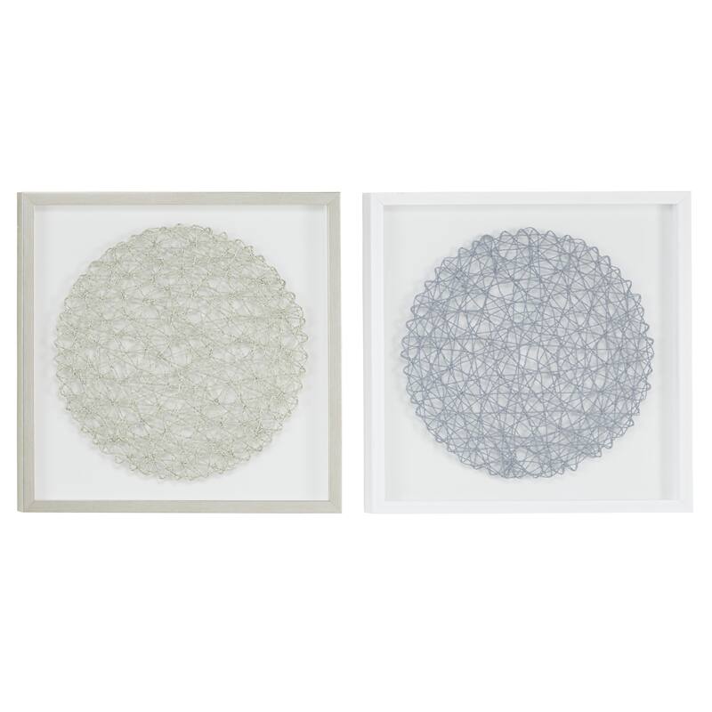 Plastic Geometric 3D Home Shadow Box with Silver Frame - Set of 2 White - Roche River Decor - White