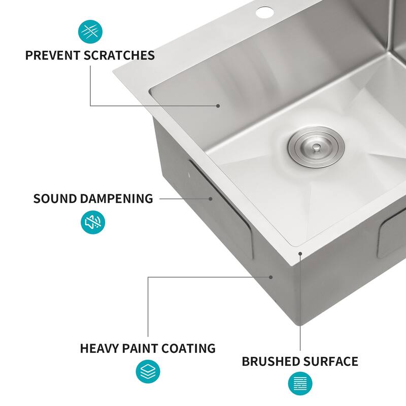 Drop-In 16 Gauge Single Bowl Stainless Steel Kitchen Sink in Brushed Nickel