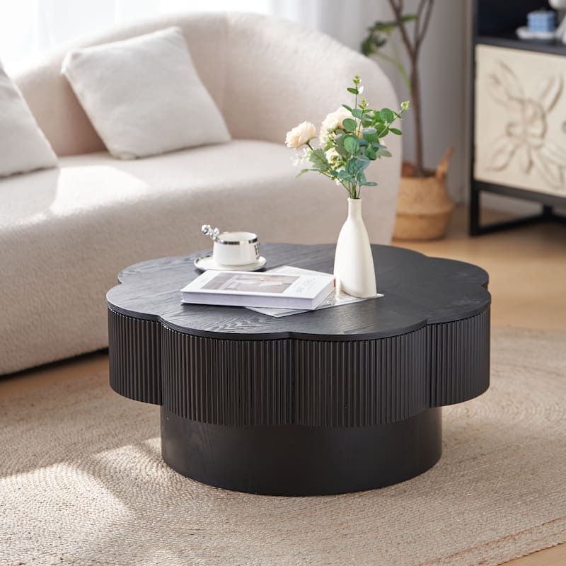 Modern Solid Wood Veneered Round/Oval/Rectangular Coffee Tea Table with Storage.