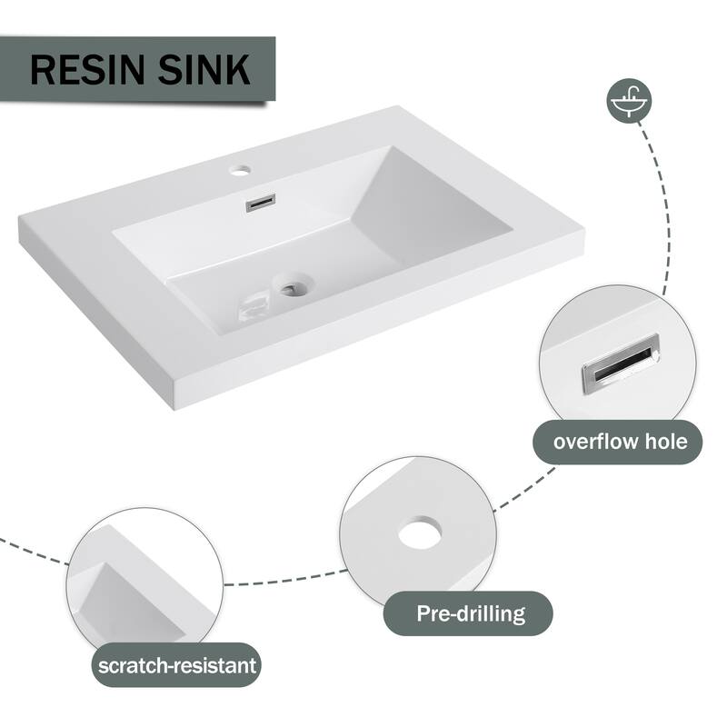 59-inch Double Sink Bathroom Vanity with Adjustable Shelves, Soft-Close Hinges, Resin Basin