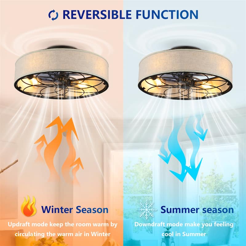 20" Low Profile Fabric Bladeless Ceiling fan with Remote Control, NOT Included Bulbs
