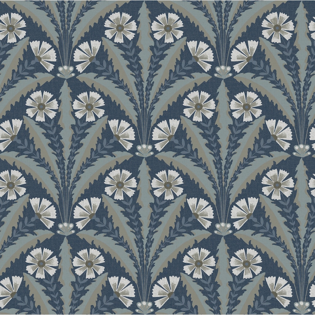 Chesapeake Tap Root Dark Blue Floral Damask Wallpaper