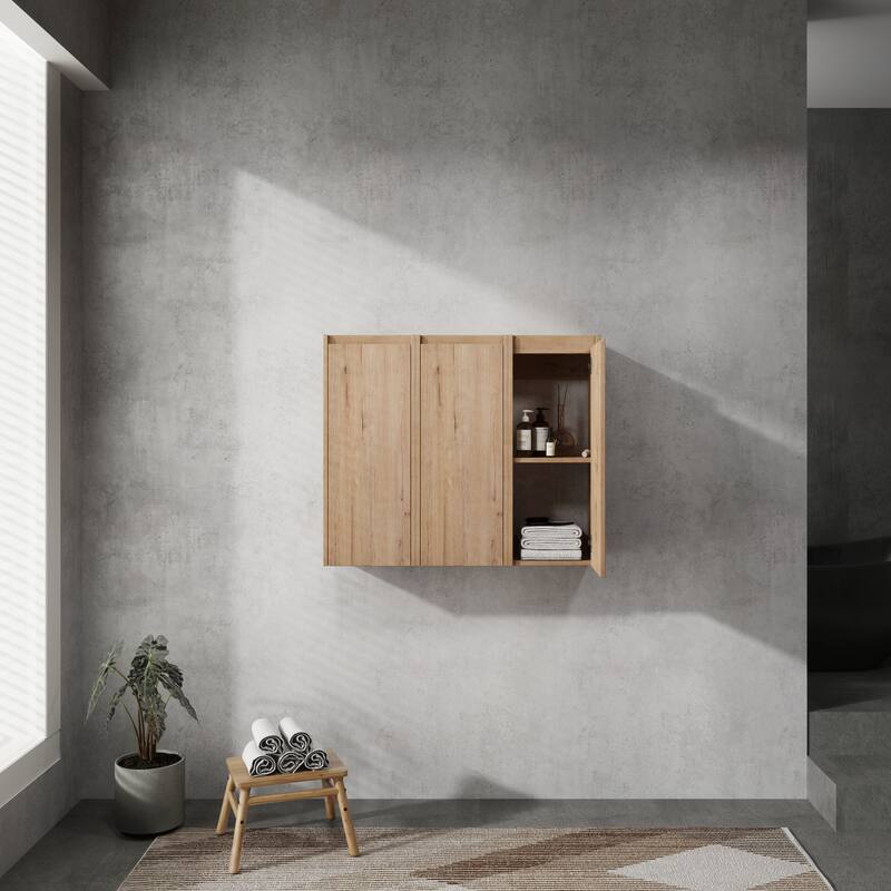 Modern Wall-Mounted Bathroom Side Cabinet with Soft-Close Doors, Floating Design, 6 Storage Compartments, 12-Inch Width
