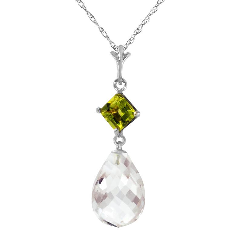 5.5 Carat 14K Solid Gold Gemstone Necklace Peridot White Topaz - 18 Inch - White