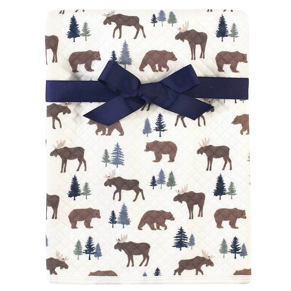 slide 1 of 1, Hudson Baby Infant Boy Quilted Multi-Purpose Swaddle, Receiving, Stroller Blanket, Moose Bear 1-Pack, One Size