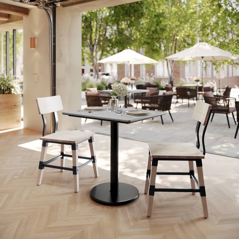 Commercial HPL Tabletop with Table Height Round Base - 29.75"W x 23.75"D x 29.5"H