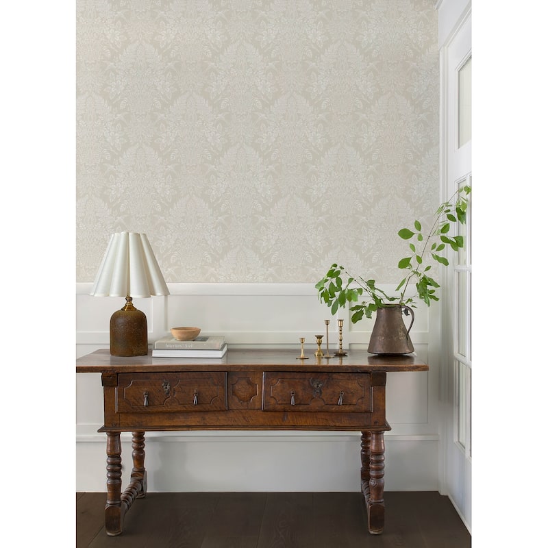 Chris Loves Julia x A-Street Prints Finch Ivory Woodland Damask Wallpaper