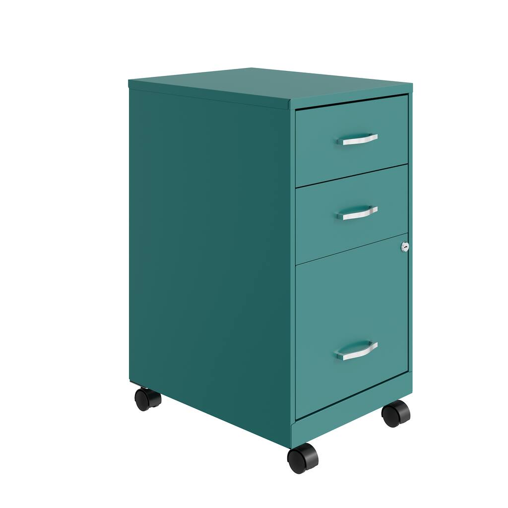 Space Solutions 18" Deep 3 Drawer Mobile Organizer Metal Cabinet, Teal