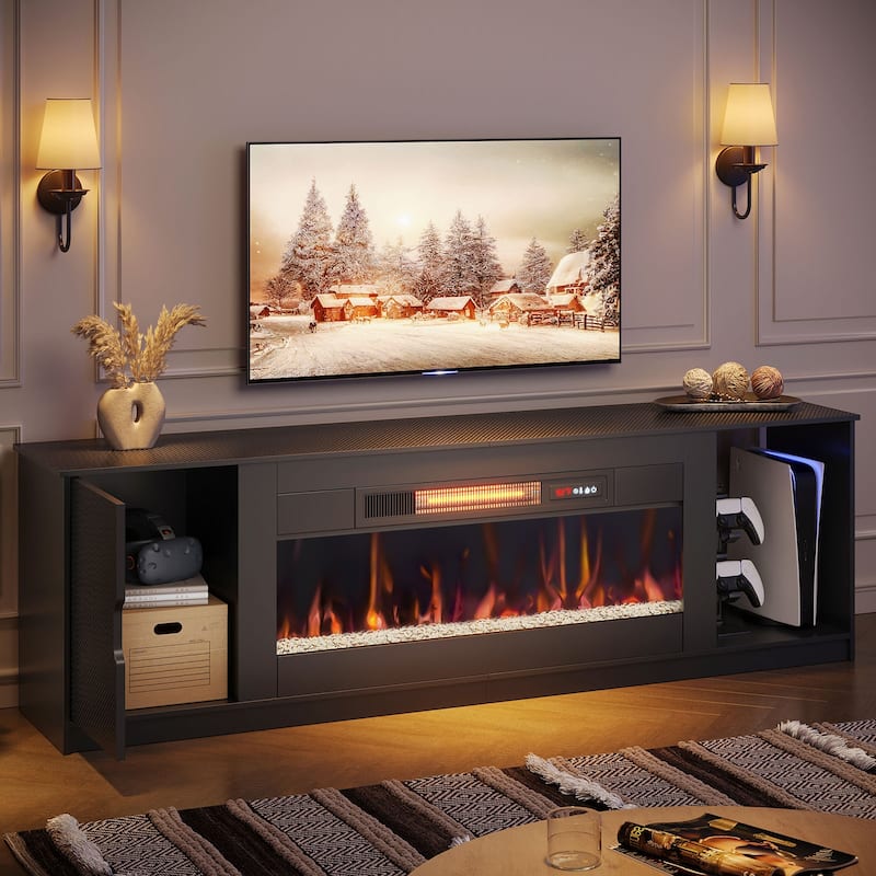 Bestier 70" TV Stand with 36" Electric Fireplace, Modern Led Electirc Fireplace TV Stand fits TV up to 80" with Storage Cabinet