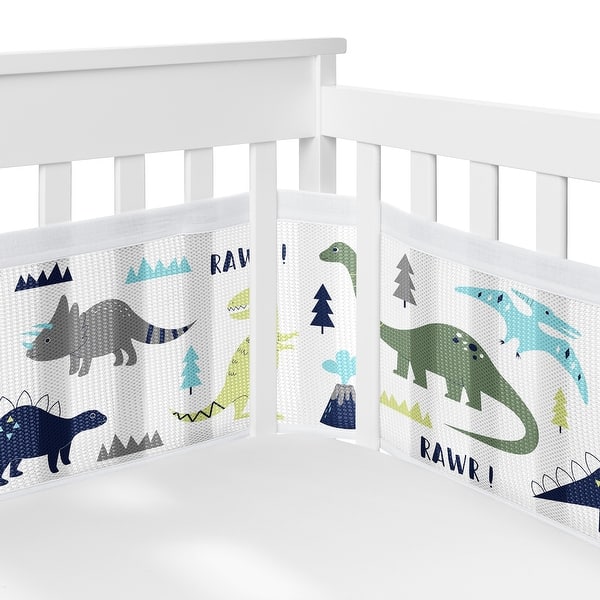 slide 2 of 6, Blue Green Modern Dinosaur Boy Sweet Jojo Designs + BreathableBaby Breathable Mesh Crib Liner Dino Boho Bohemian