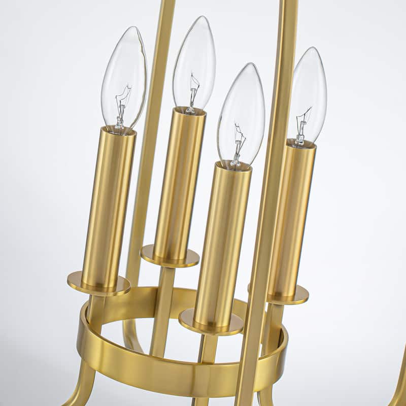 4-Light Aged Brass Modern Industrial Pendant Vintage Curved Cage Geometric Candlestick Chandelier - 14.2 in. in Dia x 21.2 in. H