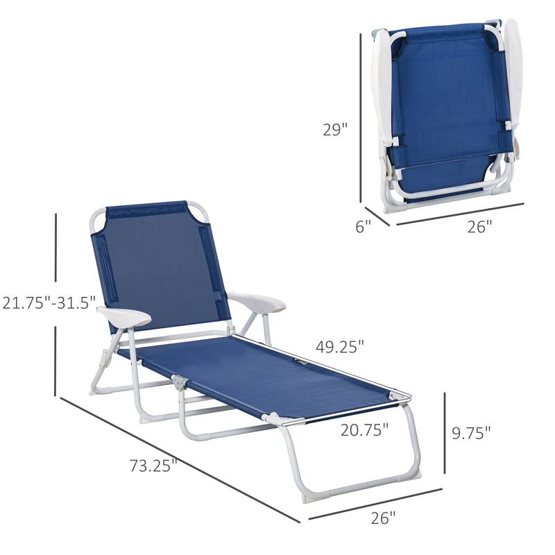 Outdoor Folding Chaise Lounge with 4-Position Reclining Back, Armrests, Metal Frame & Mesh Fabric