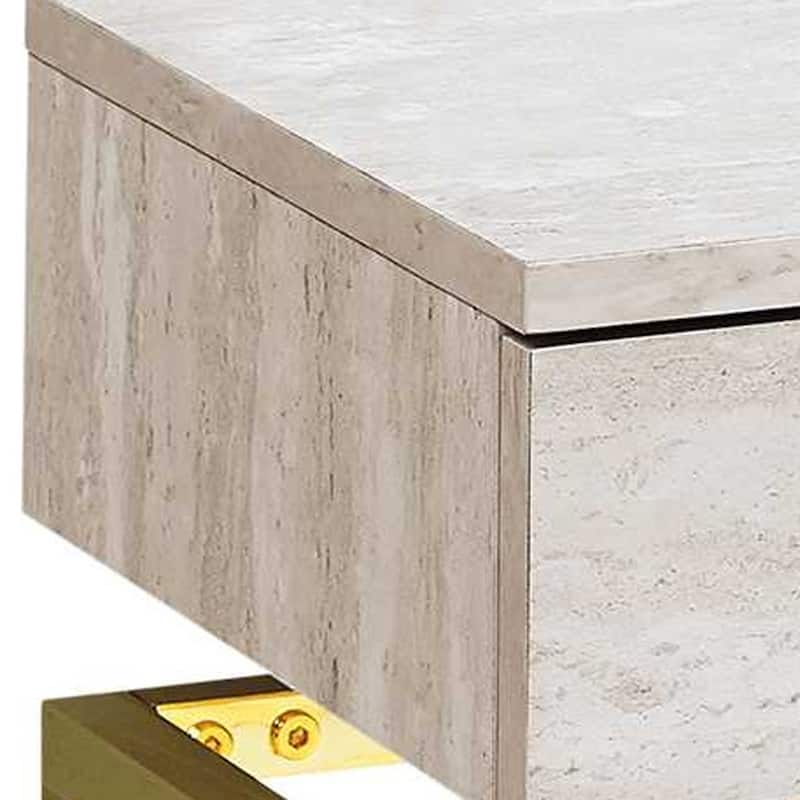 Modern 23-inch Beige and Gold End Table Rectangular Top with Drawer Perfect for Living Room - 18.25”L x 12.75”W x 23.25”H