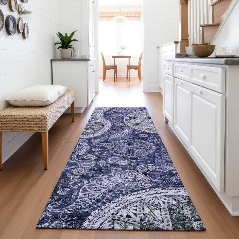 Premium Washable Super Soft Modern Paisley Mayfield Rug - Navy - 2'3" x 7'6"