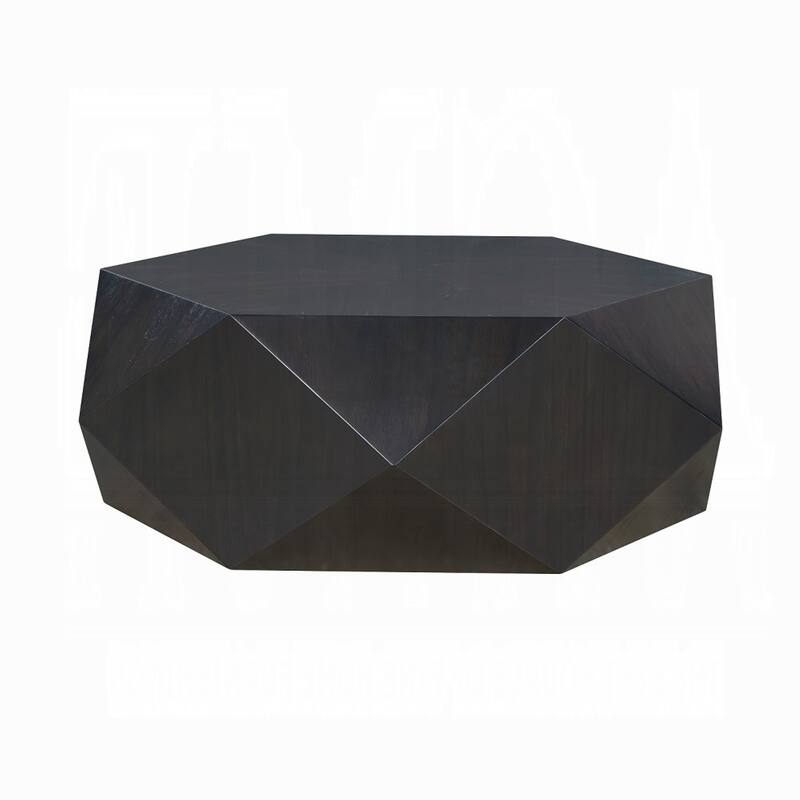 Hano Coffee Table, Black Rubberwood, 50 Inch, Modern Geometric Body