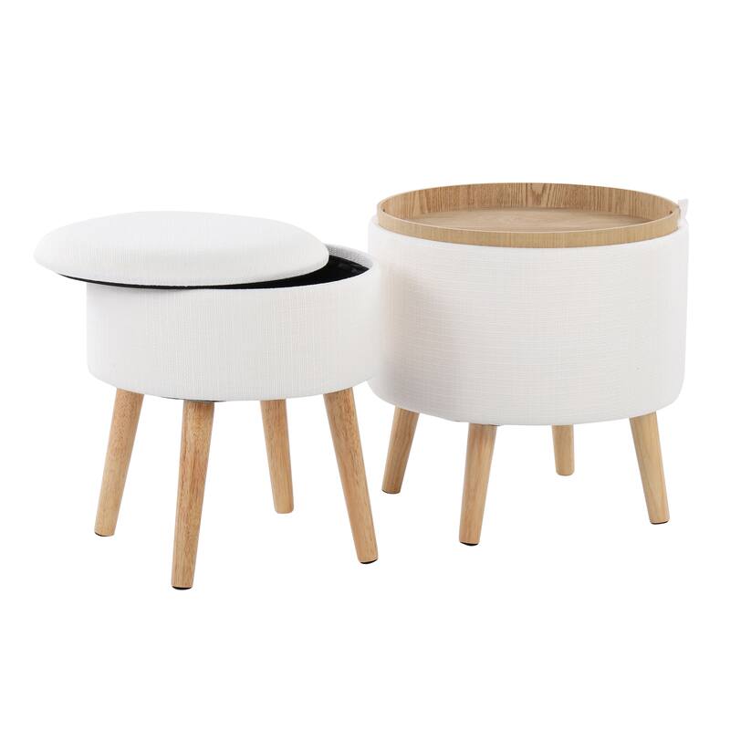 Tray Contemporary Storage Ottoman with Matching Stool in Fabric and Wood Legs by LumiSource