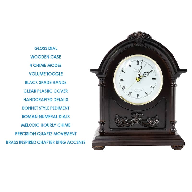 Bedford Clock Collection Decorative Wood Half Circle Mantel Clock