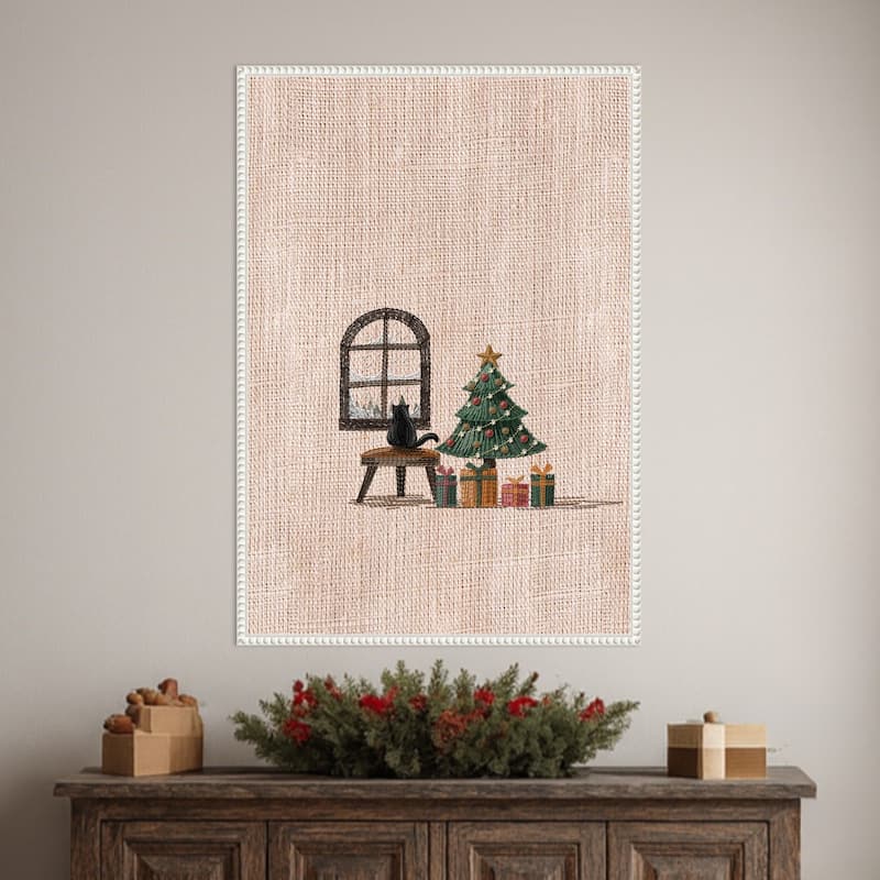 Cat in Cozy room by Xuan Thai (23 x 33 in.), Framed Canvas Wall Art Print - Sylvie Beaded White