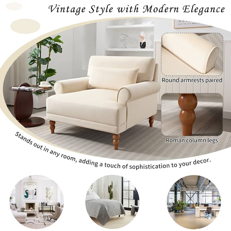 Beige 37.8" Velvet Accent Chair