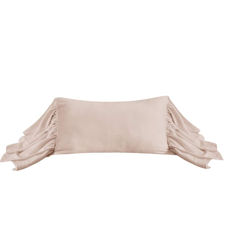 HiEnd Accents Luna Washed Linen Long Ruffled Pillow, 16"x26" - Blush