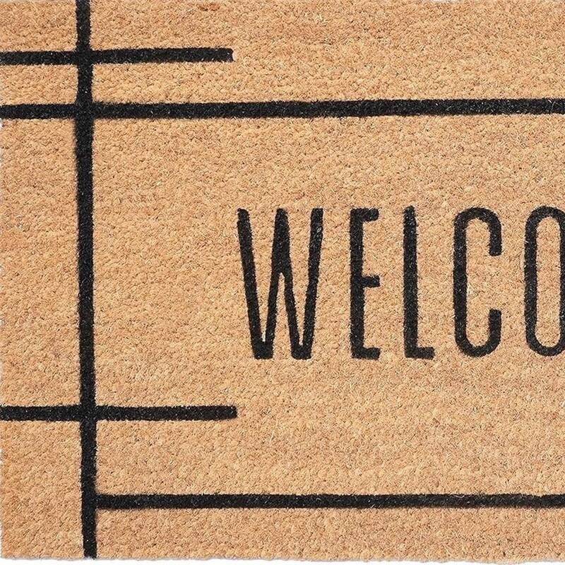 HomeRoots 17" X 29" Natural And Black Welcome Outdoor Coir Door Mat - 17' X '29
