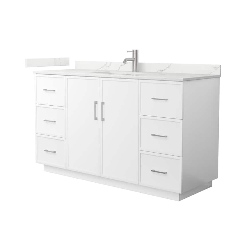 Wyndham Collection WCH7474-60S-QTZ-UNSMXX Elan TK 60" Free Standing - White / Giotto Quartz Top / Brushed Nickel