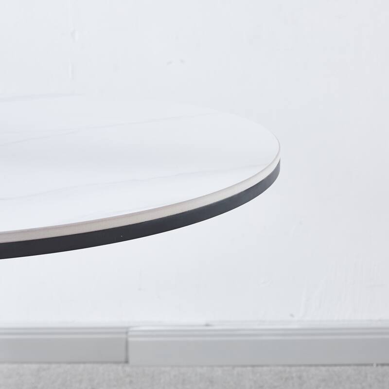 Round Dining Table for 2-4 People, Tulip Table with MDF Top & Metal Pedestal Base, Mid-Century Leisure Table for Small Space