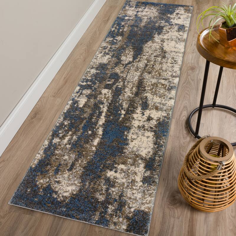 Addison Barkley Distressed Canyon Abstract Accent Rug - 2'3" x 7'5" - Grey - Rectangle