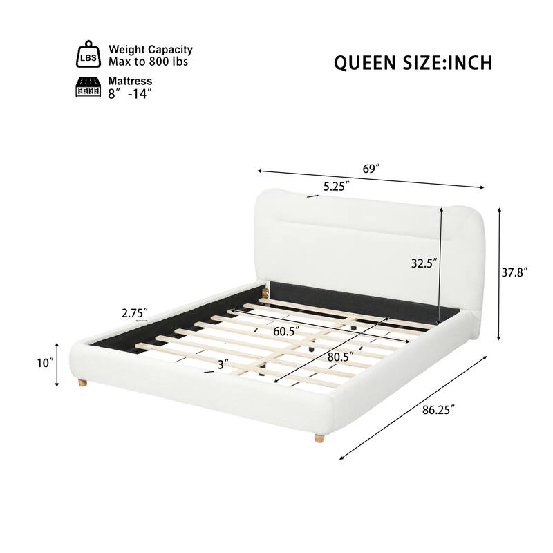 Christopher Knight Home-Upholstered Bed Frame with Curved Headboard