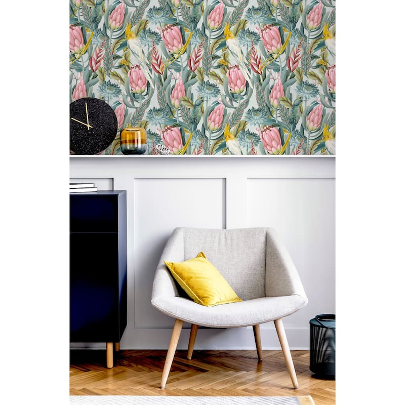 Rainforest Escape Green and Pink Textured Vinyl Wallpaper - 20.8 in. W x 33 ft. L