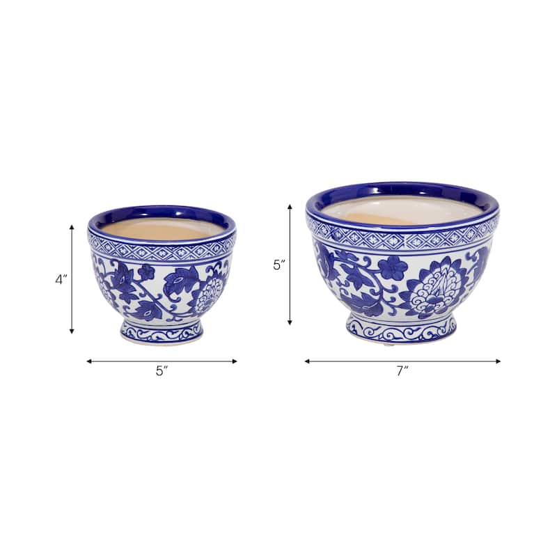Decorative Stoneware Planters with Timeless Garden Design (Set of 2)