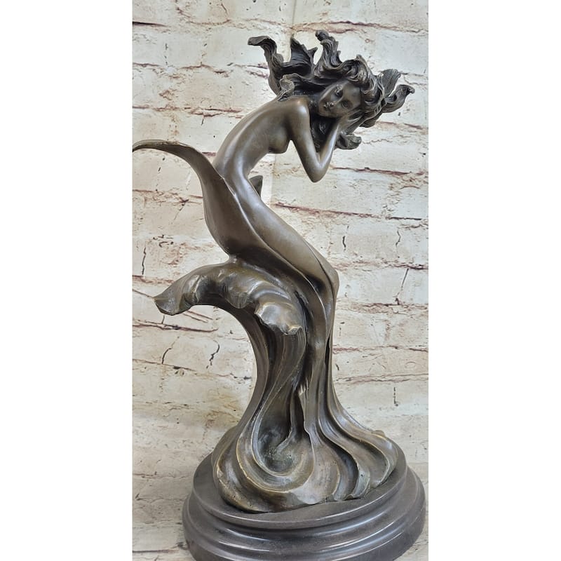 Water Goddess Mermaid Girl In Ocean Waves Nautical Bronze Figure Statue Sculpture