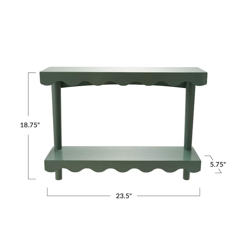 Wood Lacquered Scalloped Wall Shelf with 2 Shelves, Eucalyptus Color - 23.6"L x 5.9"W x 18.9"H