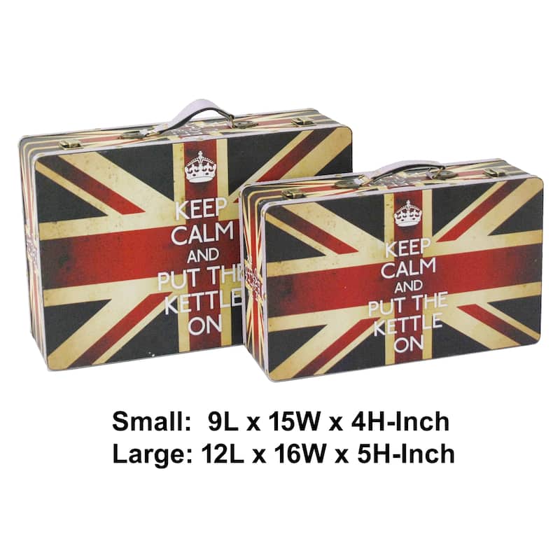 Suitcase with Union Jack Print Canvas Upholstery, Multicolor, Set of 2