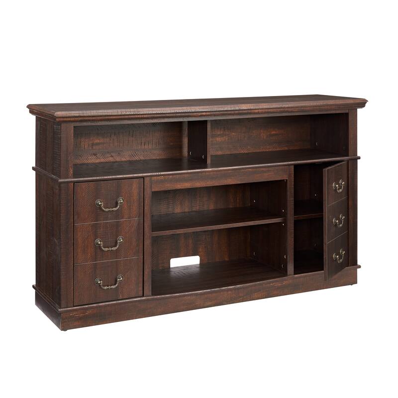 Traditional TV Stand Media Console with Cabinets & Open Storage for TVs up to 65", Rustic Espresso