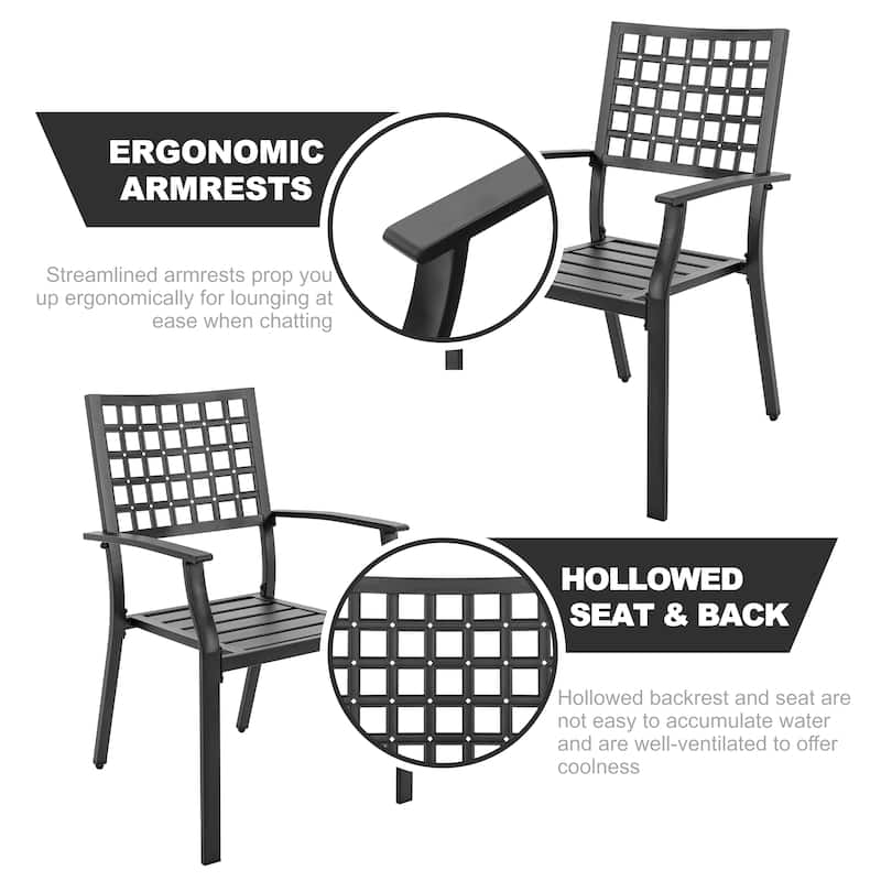 Nuu Garden Outdoor 2-Piece Stackable Dining Chair Set, Powder-coated Iron Frame, Black