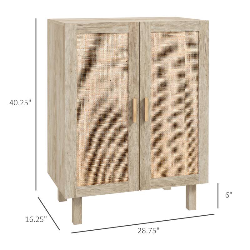Boho Sideboard Buffet Cabinet with Rattan Doors and Adjustable Shelves, Natural