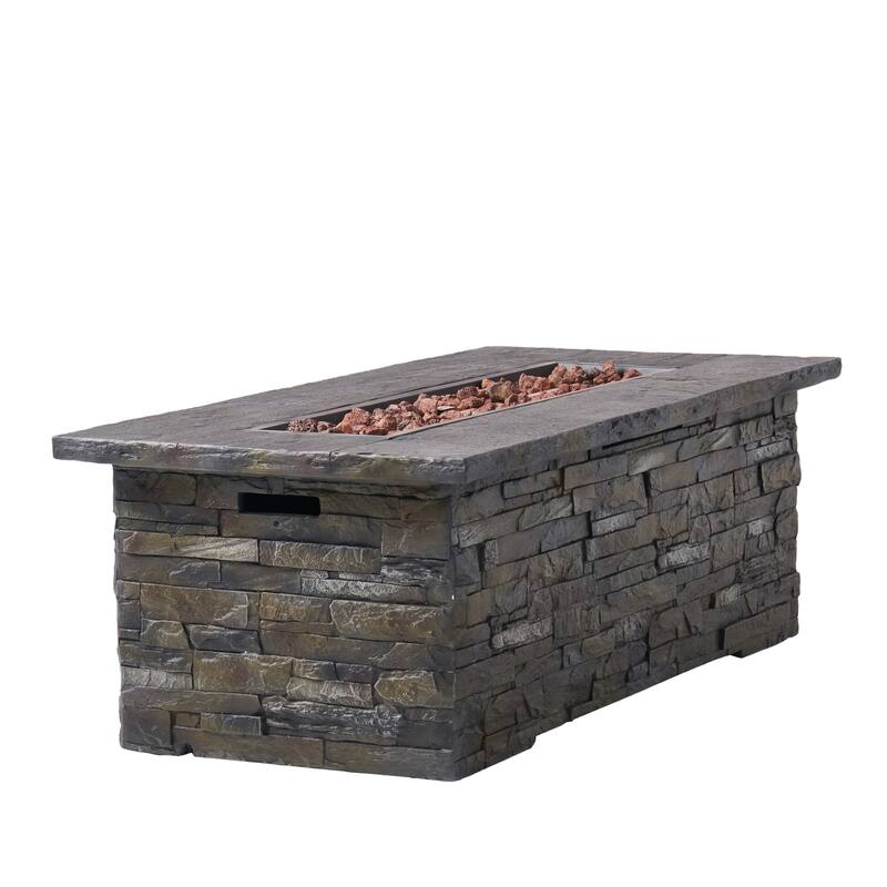 56 in. W x 26.25 in. D x 18.75 in. H Rectangular Propane Burning Outdoor Fire Pit in Stone Gray