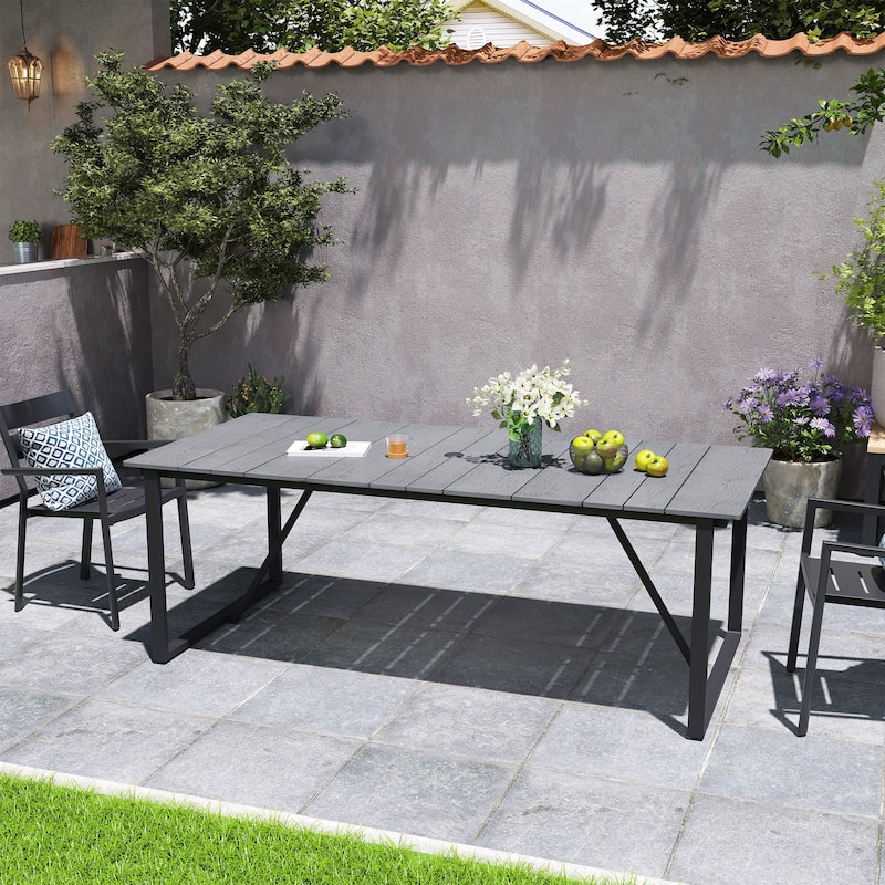 Outdoor Patio Aluminum Dining Table Rectangle with Umbrella Hole - Grey