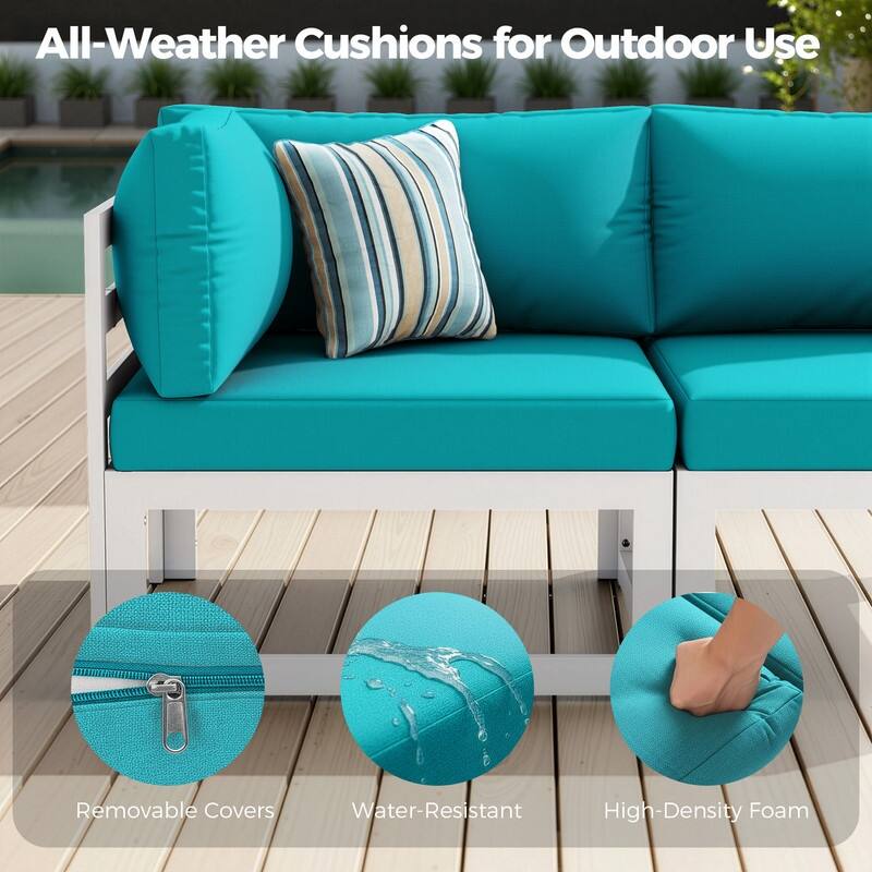 9-Piece Modern Aluminum Outdoor Furniture Set With Fire Pit Table Propane/Gas 60,000 BTU, Extra Large Aluminum Patio Sectional