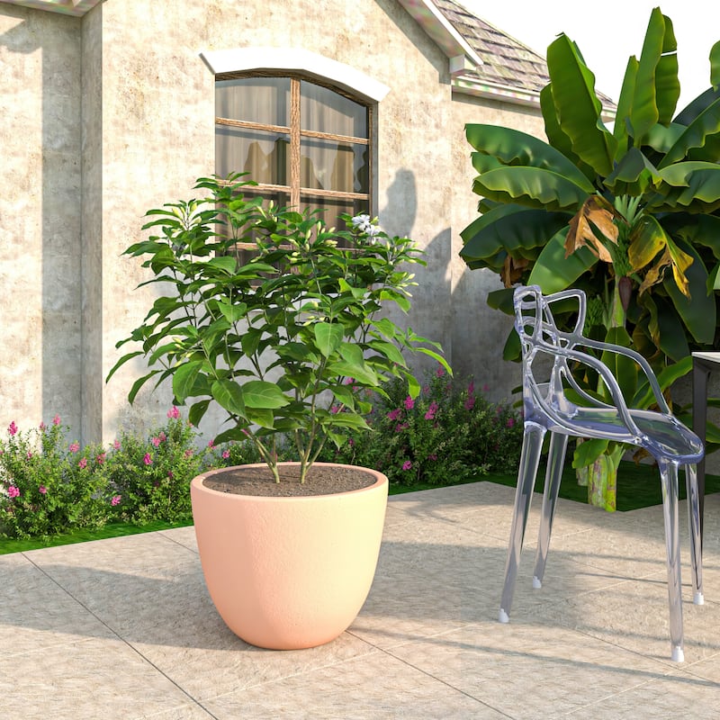 Dahlia Tapered Round Planter Pot in Fiberstone MGO Clay with Drainage for Indoor Outdoor Patio Balcony, Garden, or Living Room