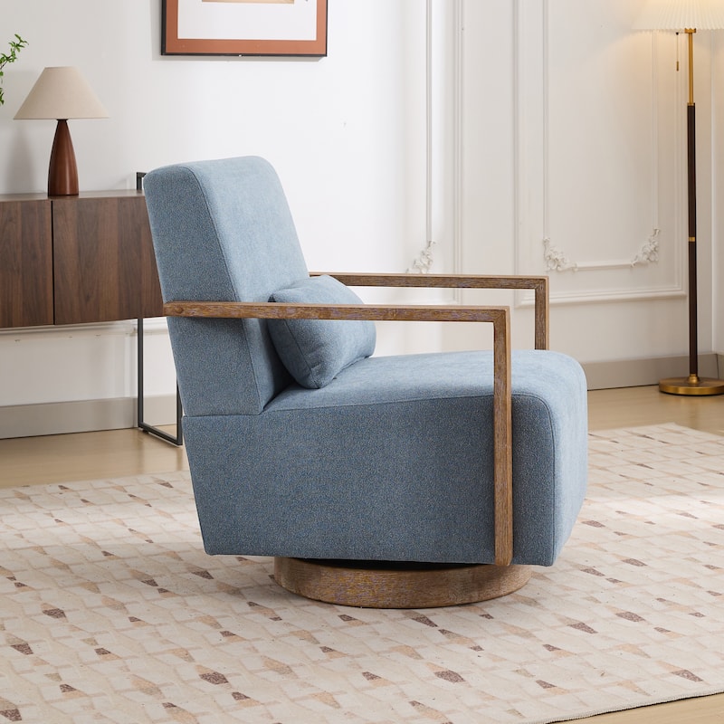 Mid-Century Boucle Upholstered Swivel Armchair With Pillow