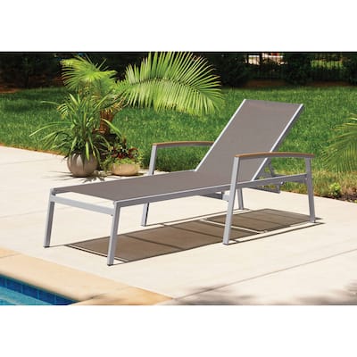 Oxford Garden Travira Powder Coated Aluminum Chaise Lounge with Natural Tekwood Armcaps - Cocoa Sling (Set of 4)