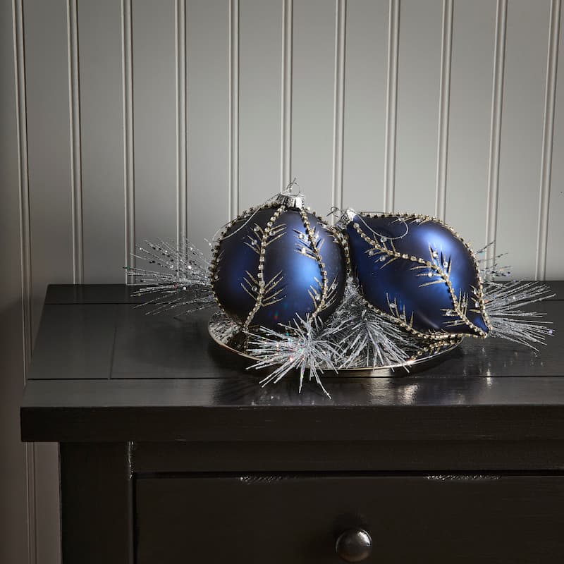 5-6.5" Glass Jewel Glitter Ball and Finial Ornament Set of 6