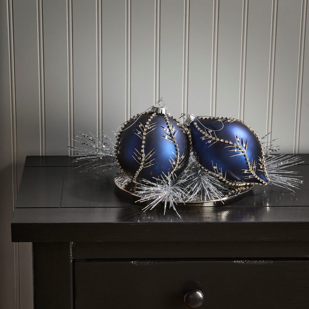 5-6.5" Glass Jewel Glitter Ball and Finial Ornament Set of 6