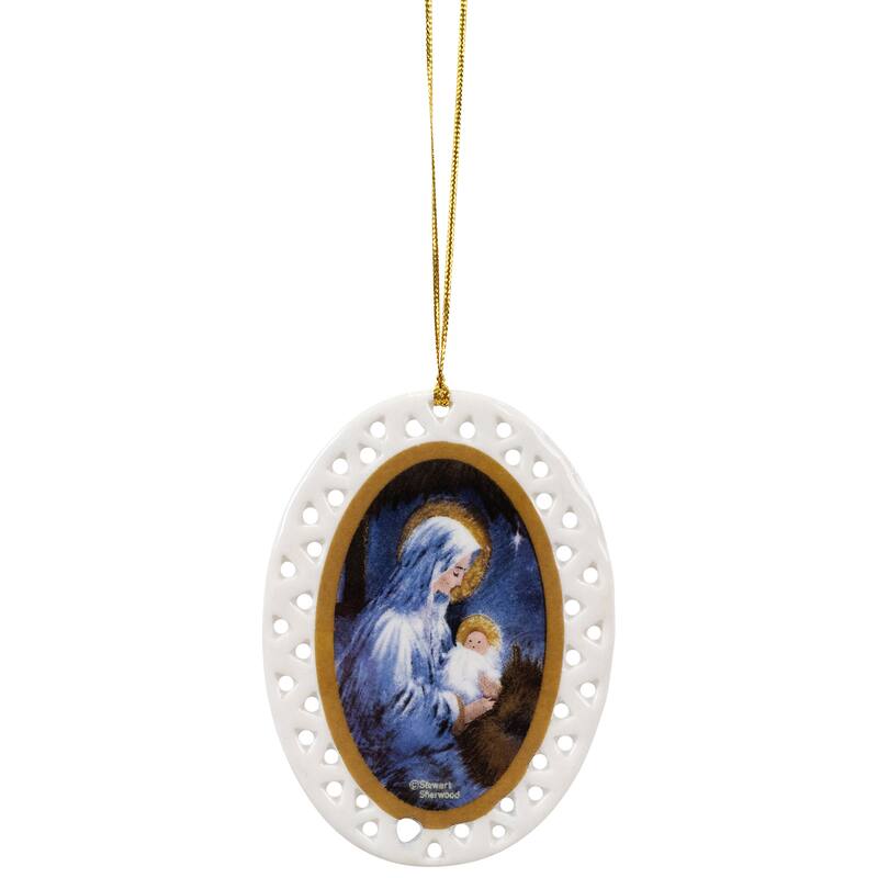 Club Pack of 192 Ivory Blue Jesus with Mary Christmas Ornaments 3.75"
