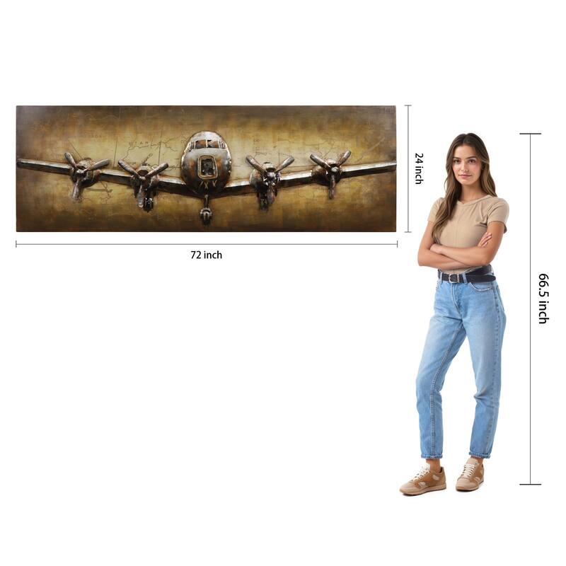 "Airplane" Mixed Media Iron Hand Painted Dimensional Wall Art Sculpture