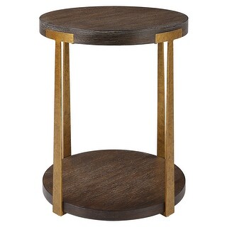 2-Tier Round Wooden Side Table - 24" - Brown and Gold