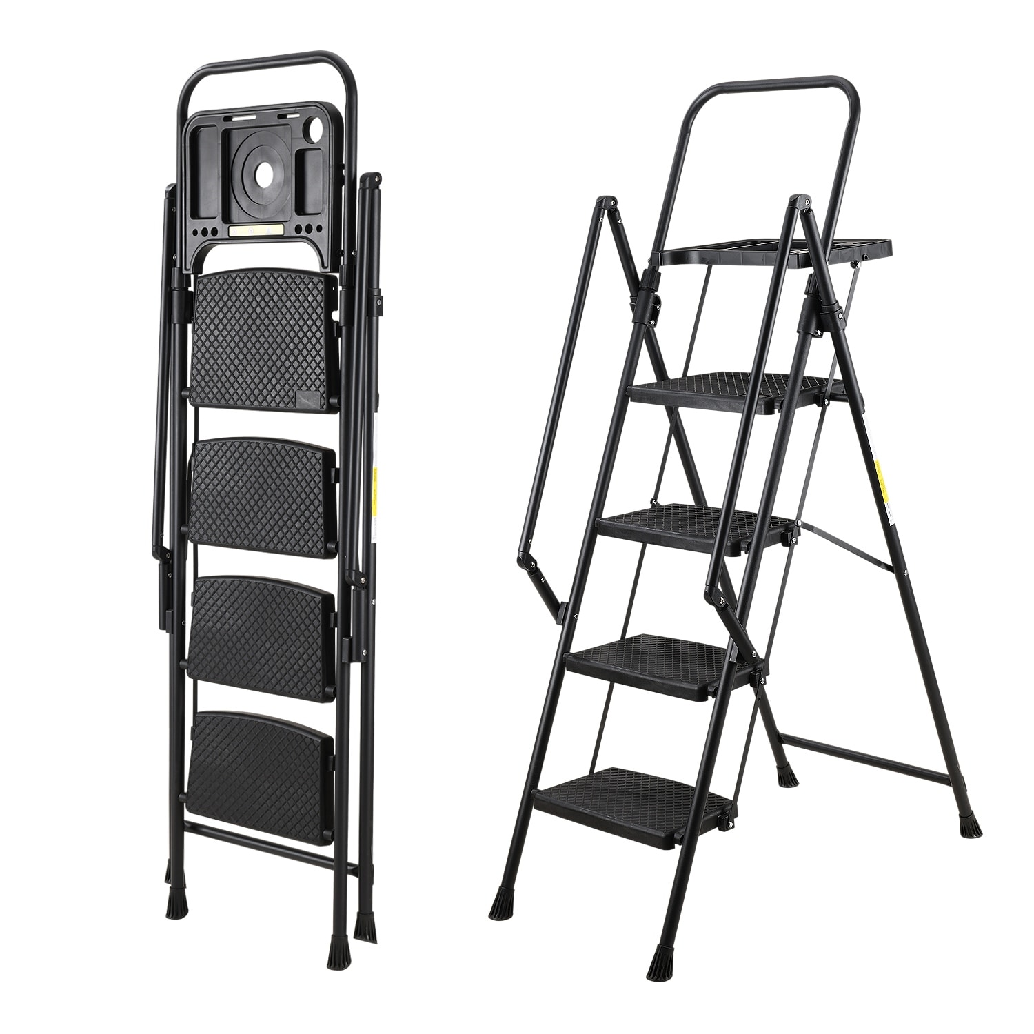 4 Step Ladder, Folding Step Stool with Non-Slip Wide Pedals, Soft Handle, 330 lb Capacity Steel Ladder, Suitable for Home